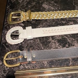 Genuine Leather Black Belt, Leather White Belt, Gold Braided Belt SM